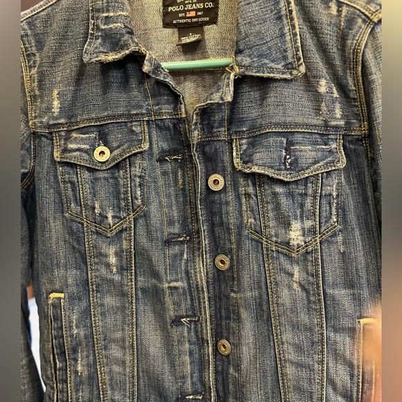 Ralph Lauren Polo Jeans Co. Blue distressed Denim Jacket - Picture 4 of 5